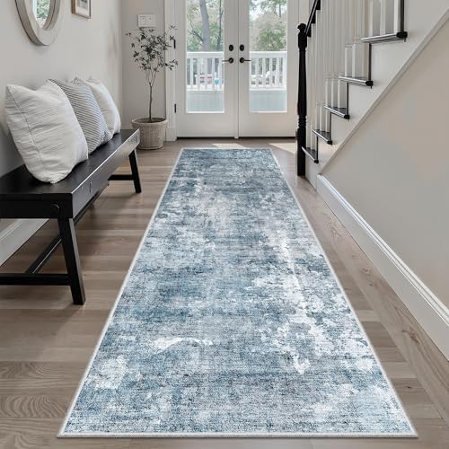 Soalmost Runner Rug 2'6"x8' Kitchen Hallway Runners Abstract Blue/Grey - Image 2