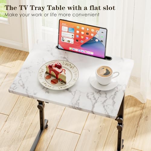 TV Tray, Folding TV Dinner Table, Adjustable Small C-Shaped End Tray for Eating, Foldable Slide Under Couch Side Table for Recliner, Living Room,No Assembly Required(White Marble,2Pcs) - Image 5