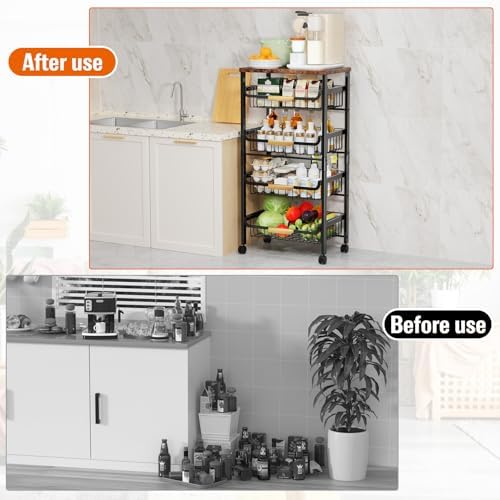 Storico 5-Tier Rolling Utility Cart Kitchen Storage Cart - Image 5