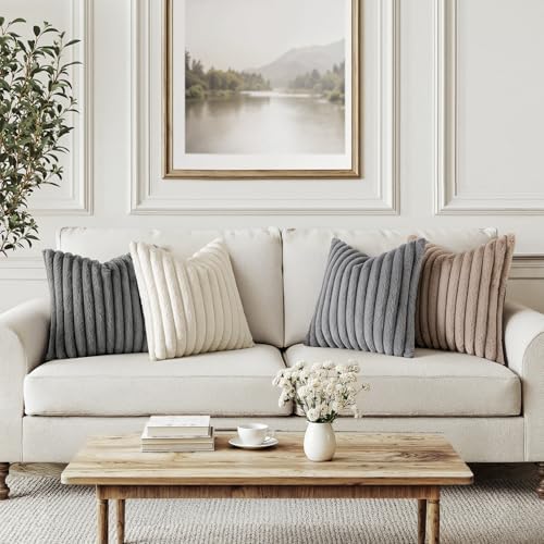 MIULEE Faux Fur Plush Decorative Throw Pillow Covers 20x20, Grey Taupe - Image 3