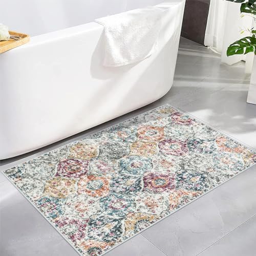 Lahome Moroccan Trellis Entryway Rug, 2x3 Kitchen Rugs Non Slip Washable, Non-Slip Indoor Door Mat Ultra-Thin, Small Throw Carpet for Bathroom Bedroom Entry Elise, Aqua/Multi - Image 5