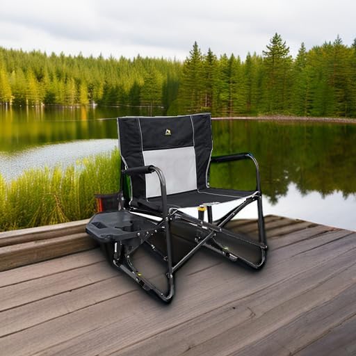 GCI Outdoor Freestyle Rocker XL with Side Table Camping Chair | Portable Folding Rocking Chair with Solid, Durable Armrests, Drink Holder & Comfortable Backrest — Black - Image 2