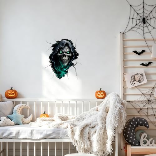 ANNA QUEEN Grim Reaper Skull Wall Decals Peel and Stick Halloween Wall Stickers, Dark Horror Removable Vinyl Wall Decor, Scary Skeleton Wall Art for Haunted House Bedroom Living Room Party Decorations - Image 3