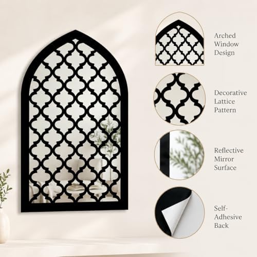 1 Pcs Gothic Window Wall Mirror Decor, 12.8 x 8.9 Inch Self Adhesive Arched Decorative Mirror Wall Sticker for Bedroom Bathroom Living Room Entryway Hallway Apartment and Home Accent Decor - Image 2