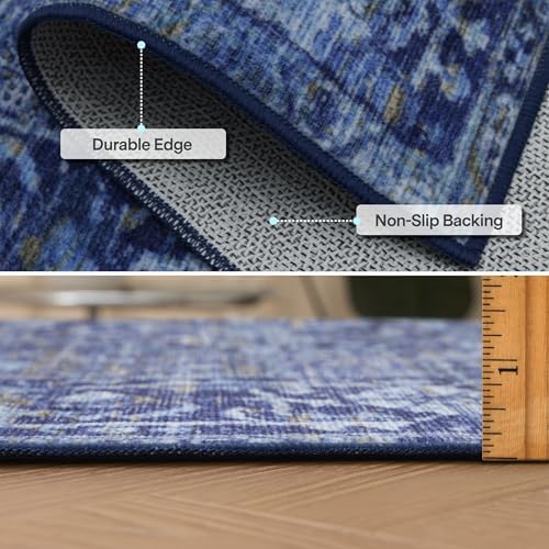 ReaLife Rugs Machine Washable Area Rug - Living Room Bedroom Bathroom Kitchen Entryway Office - Padded Low Pile Stain Resistant Premium - Boho Vintage Traditional - Lyle - Blue 7'6" x 9'6" - Image 5