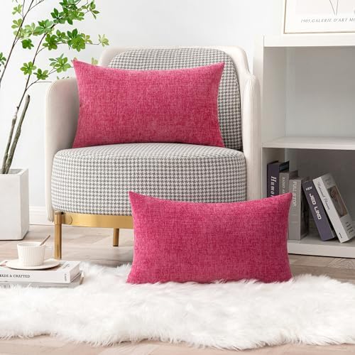 MIULEE Soft Chenille Lumbar Throw Pillow Covers Hot Pink 12x20 Pack of 2 - Image 5
