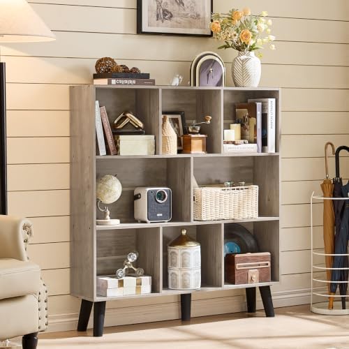LEYAOYAO 8 Cube Bookshelf, Mid-Century Modern Book Shelf with Legs, Grey - Image 3
