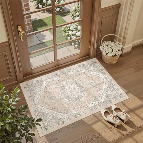 Madane Washable Area Rug 2x3 Small Entryway Rugs Non-Slip, Pink/Gray - Image 3