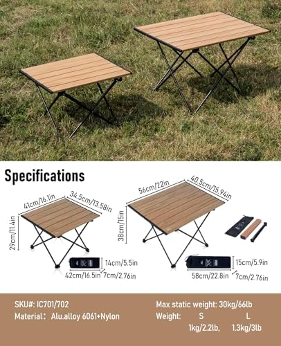 iClimb Ultralight Compact Camping Folding Table (Nature- S) - Image 3