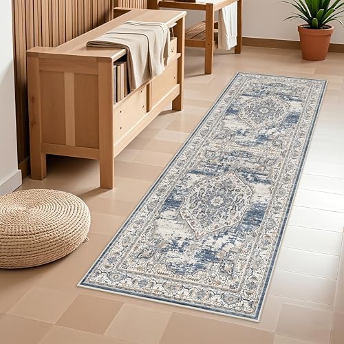 Washable Hallway Runner Rugs 2x6: Soft Ultra Thin Low Pile Carpet Machine Washable Indoor Lightweight Rug Runner Anti Slip Backing Rugs for Living Room Bedroom Kitchen 2'x6' Blue - Image 2
