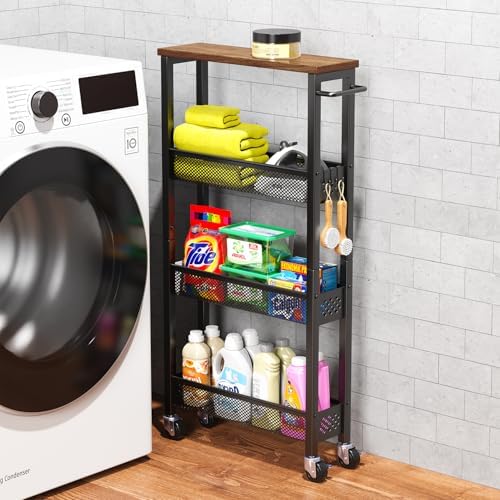XYZLVSI Utility Slim Storage Cart on Wheels, 4 Tier Laundry Room Organizers by XYZLVSI