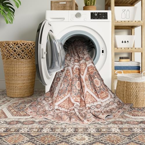12x15 Area Rug Washable Vintage: Non Slip Living Room Large Rugs Brick - Image 7