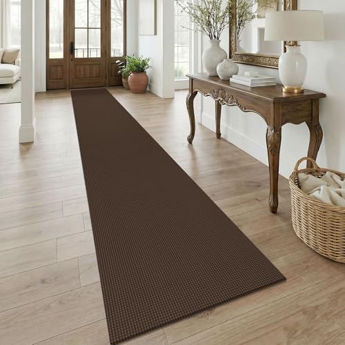 KOZYFLY Braided 2.5'x18' Runners Rugs for Hallway, Extra Long Washable Runner Rug, Woven Non Slip Kitchen Runner, Cotton Entryway Rug, Floor Carpet for Entry, Aisle, Hall, Brown/Dark Brown - Image 2