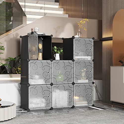 C&AHOME 9-Cube Storage Organizer with Door Cube Shelf Closet Cabinet Black - Image 4