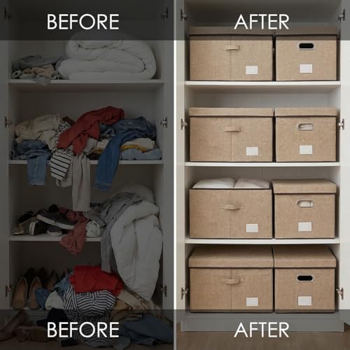 PRANDOM Storage Bins with Lids [3-Pack] Jute Fabric Foldable Storage Boxes Organizer Containers Baskets Cube with Cover for Home Bedroom Closet Office Nursery khaki（23.4X15.9X11.5 - Image 5