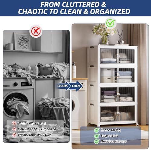 SAILUN 464Qt Stackable Storage Bins,Storage Cabinet with a Lid,4 Pack White - Image 2