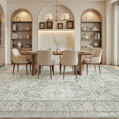 Soalmost 10x14 Area Rugs for Living Room Washable Rug Non-Slip Green/Brown - Image 3