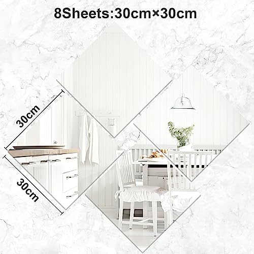 JUNEBRUSHS 8 Pack Self Adhesive Acrylic Mirror, 12 x 12 Inch Mirror Tiles - Image 2