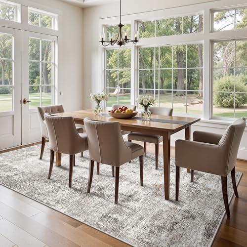5x7 Non-Slip Machine Washable Area Rug - Modern Abstract Neutral Carpet for Living Room, Bedroom, Kitchen, Dining Room, Office - Soft Low Pile Stain-Resistant Rug with Rubber Backing (Beige, Grey) - Image 5