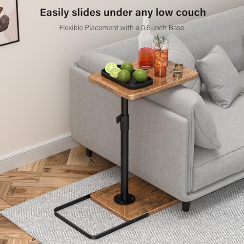 TV Tray Table for Couch - Adjustable Height & 360°Swivel Panel Design，Larger Metal and Wooden Base to Prevent Slipping，Sofa Armrest Tray Table for Eating Laptop Couch Bed Dinner or Small Space - Image 5