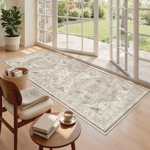 Madane Washable Runner Rug 3x6 Runners for Hallways Non Slip, Ivory/Brown by Madane