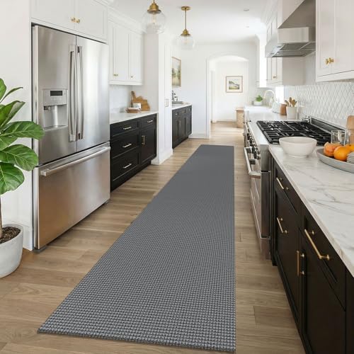 KOZYFLY Braided 2.5'x16' Runners Rugs for Hallway, Extra Long Washable Runner Rug, Woven Non Slip Kitchen Runner, Cotton Entryway Rug, Floor Carpet for Entry, Aisle, Hall, Grey/Dark Grey - Image 2