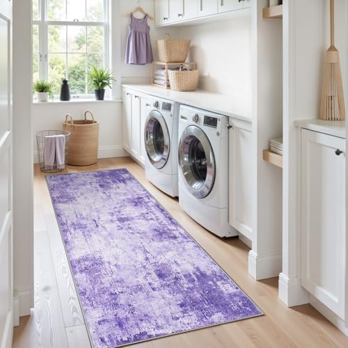 RELEANY Washable Runner 2'x10' Abstract Area Rug for Hallway Purple - Image 3