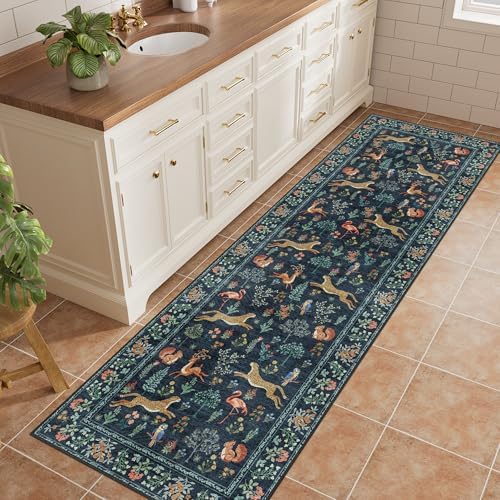 DUKINO 2x10 Kitchen Runner Rug, Soft Non Slip Animal Washable Rug Navy Blue - Image 3