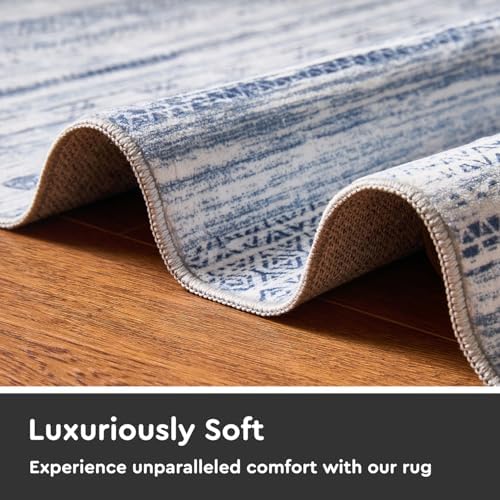 2x8 Runner Rug Machine Washable Non Slip Area Rug Distressed Neutral Moroccan Boho Rug Ultra Soft Floor Runners for Hallways for Entryway Laundry Room Kitchen, Blue - Image 5