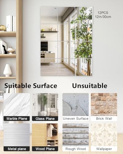 Home Gym Mirrors 12 Inch x 12Pcs Full Length Mirror Tiles Acrylic Unbreakable Wall Mounted Mirror Frameless Full Length for Home Gym, Bedroom, Door - Image 4