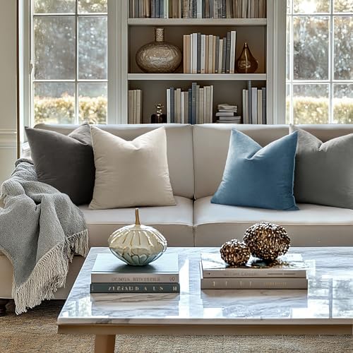 MIULEE Velvet Throw Pillow Covers 22x22 Inch Pack of 2 Blue Gray - Image 2