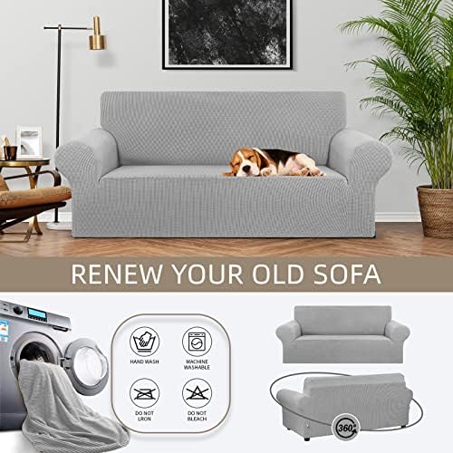 KEKUOU Stretch Loveseat Couch Cover, 2 Cushion Couch Slipcover,Silver - Image 3