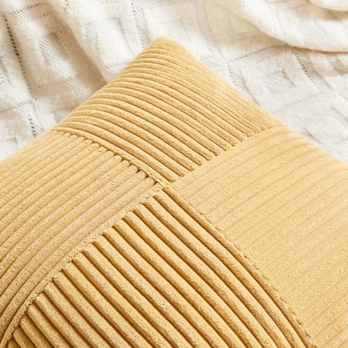 Fancy Homi 2 Packs Gold Yellow Lumbar Decorative Throw Pillow Covers 14x24 Inch for Couch Bed Sofa, Rustic Farmhouse Boho Spring Home Decor, Soft Striped Corduroy Rectangle Accent Cushion Case 35x60cm - Image 3