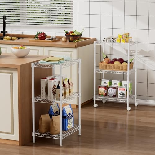 Golpart Small Shelves Storage Wire Metal Adjustable Shelf Unit with Wheels - Image 2