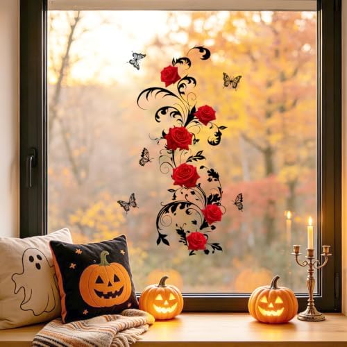 Red Rose Gothic Wall Decals Peel and Stick, Floral Rose Wall Stickers, Removable Vinyl Dark Botanical Wall Decor, Romantic Gothic Wall Art for Bedroom Living Room Office Halloween Home Decorations - Image 3