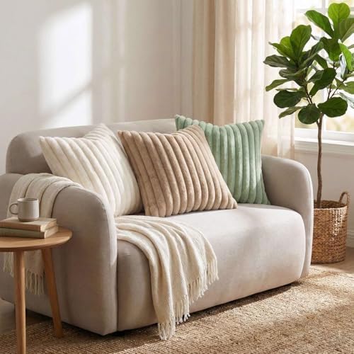 Pallene Faux Fur Decorative Throw Pillow Covers 20x20 Set of 2, Khaki - Image 5