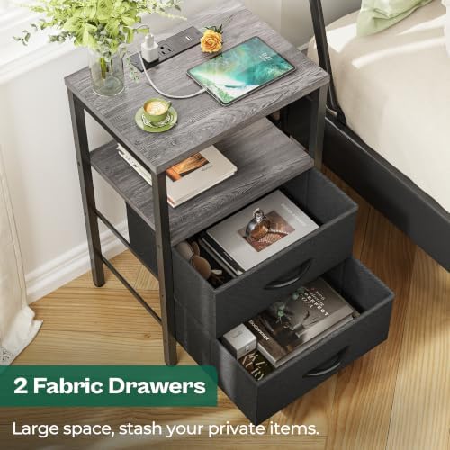 Huuger Nightstands Set of 2, End Tables with Charging Station, Side Table - Image 5