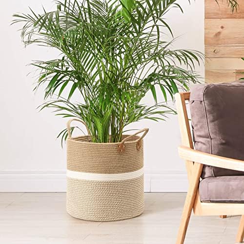 CHICVITA Large Wicker Storage Basket with Leather Handles, 16" x 16", White - Image 5