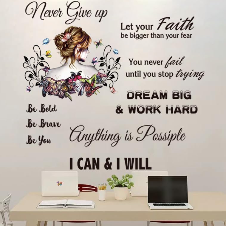 Inspirational Vinyl Wall Sticker Motivational Saying Quotes Peel and Stick Wall Decals for Mirror Bedroom Living Room Office Bathroom (Inspirational 1) by Flenlow