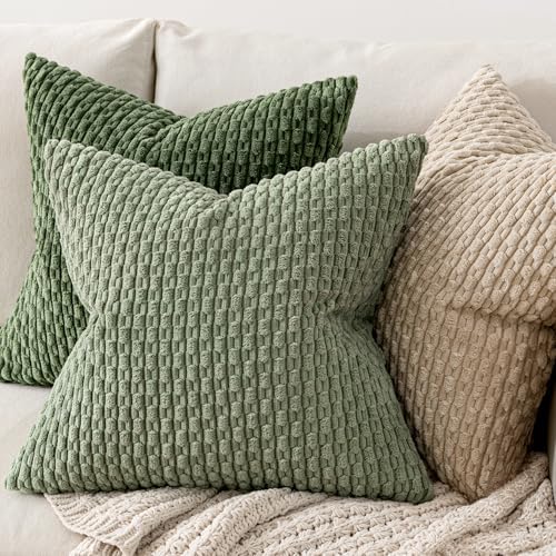 MIULEE Decorative Throw Pillow Covers 18x18 Sage Green Textured Corduroy - Image 4