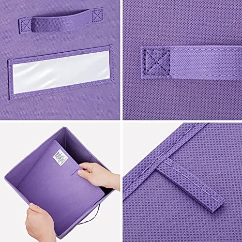 13x13x13 storage cube bins(Set of 8) Fabric storage cubes with 8 Labels Window Cards & a Pen, storage cubes 13x13, Collapsible 13 inch cube storage bins, Cubby Organizer Boxes, Purple - Image 2
