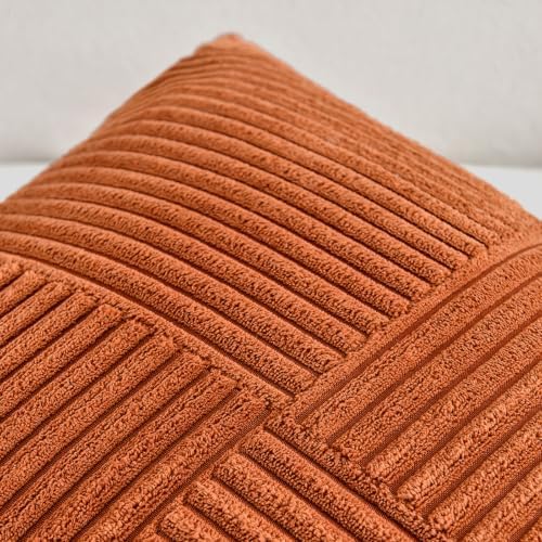 Fancy Homi Set of 2 Burnt Orange Boho Long Lumbar Body Decorative Throw Pillow Cover 14x36 Inch for Bed Couch Bedroom Bench, Soft Patchwork Corduroy Textured Pillow Case, Rustic Farmhouse Room Décor - Image 4