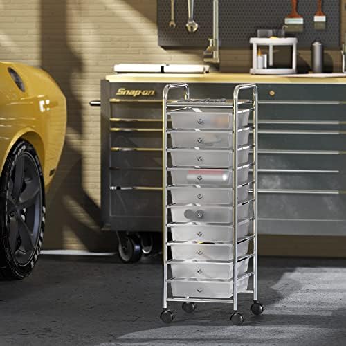 Simple Houseware 10 Drawers Rolling Utility Cart Organizer, Chrome - Image 5