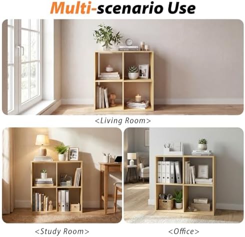 WannabeMyself【Sturdy Build&Easy Assembly】4 Cube Storage Organizer with Anti-Tipping Kits,Reversible Open Back Book Shelf, Bookcase for Living Room,Bedroom,Entrance Hall,Office,24.1×11.4×24.1,Oak Color - Image 5