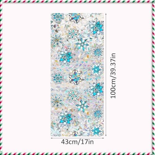 Christmas Snowflake Window Film Stained Privacy Rainbow Window Sticker Christmas Blue White Snowflake Designs Xmas Glass Decals Static Cling for Home Office School Holiday Party Decor - Image 2