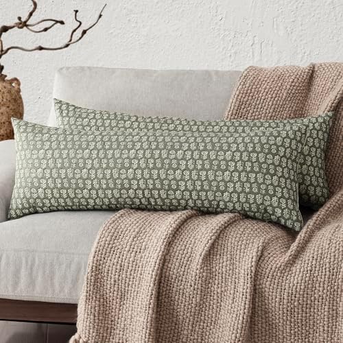 Foindtower Long Floral Print Lumbar Throw Pillow Covers 14×36 Sage Green by Foindtower