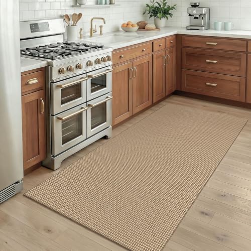 KOZYFLY Boho Rugs for Entryway 3x5 ft Washable Area Rug Non Slip Rubber Backed Entry Rug Woven Indoor Door Mat Cotton Kitchen Rugs Floor Carpet for Entryway, Foyer, Backdoor, Orange Beige/Tan/Brown - Image 3