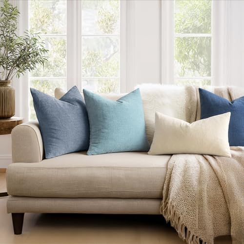 MIULEE Smoke Blue Chenille Couch Throw Pillow Covers, 20x20 - Image 3