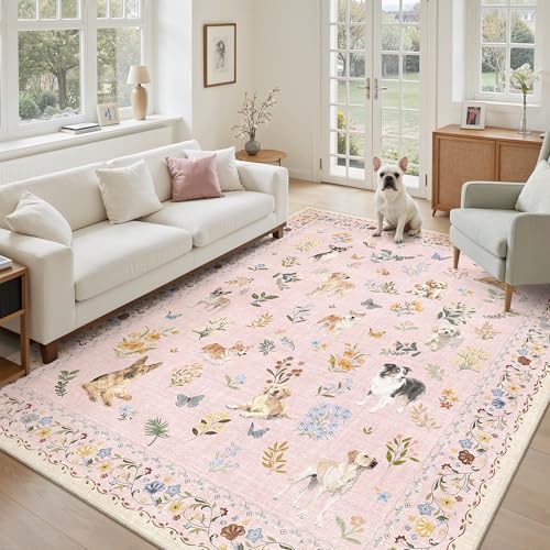 Soalmost Dog 6x9 Pink Area Rugs for Baby Girl Nursery, Washable Soft Rug - Image 2