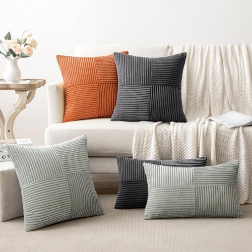 MIULEE Silver Grey Decorative Euro Sham Pillow Covers 24x24 Inch for Bed Couch Sofa Pack of 2 Boho Farmhouse Throw Pillows Soft Cross Corduroy Patchwork Textured Cushion Cases - Image 5